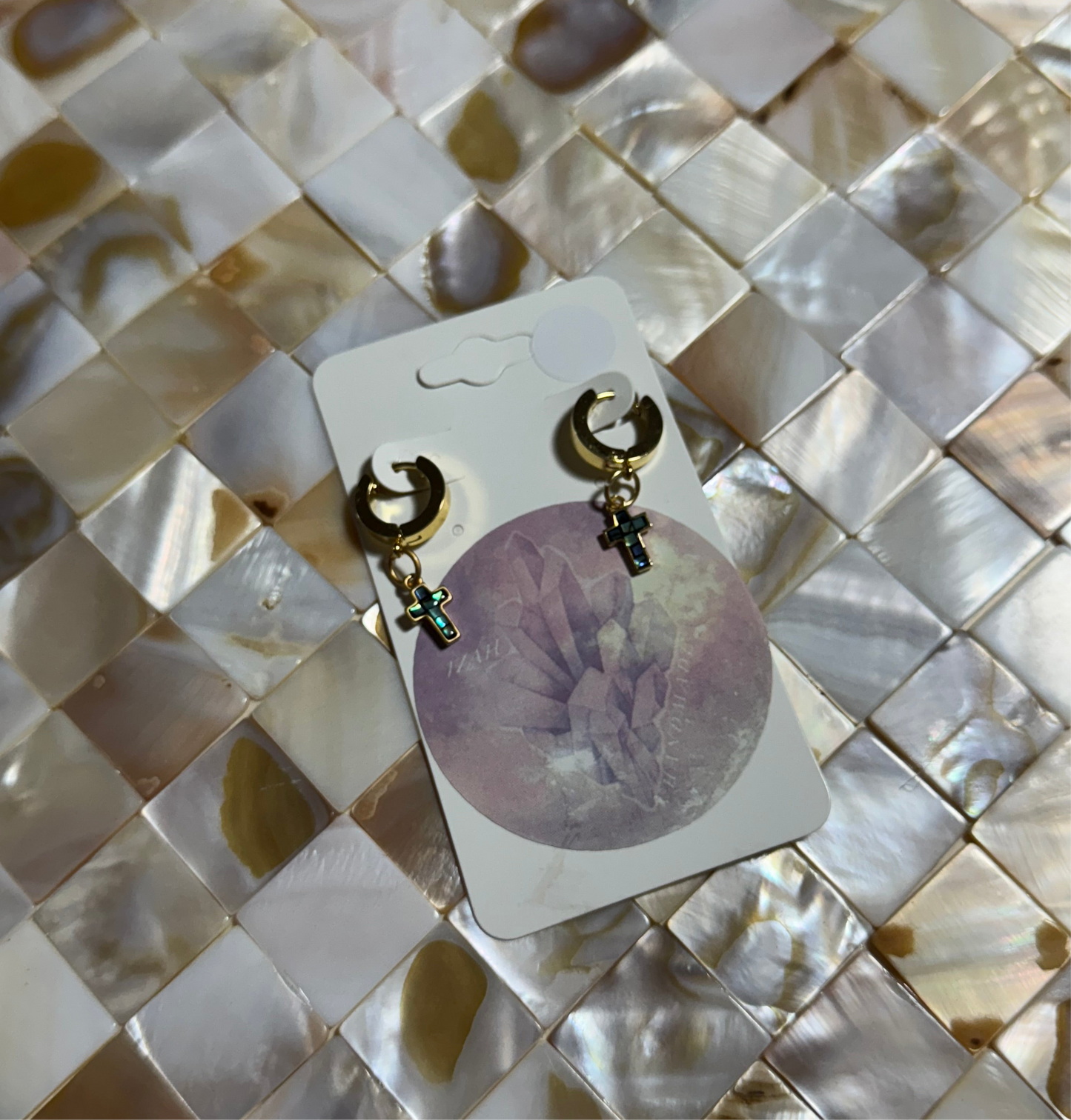 Mini Abalone Cross Huggie