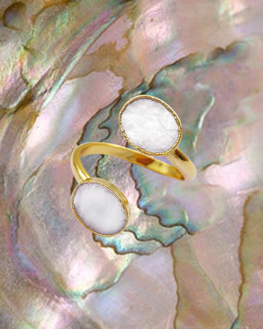 White mother of pearl wrap gold plated ring