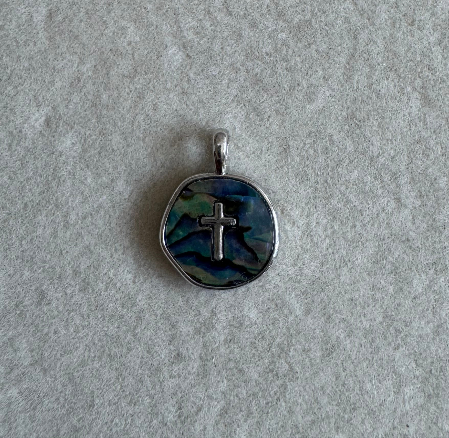 Abalone round cross pendant charm