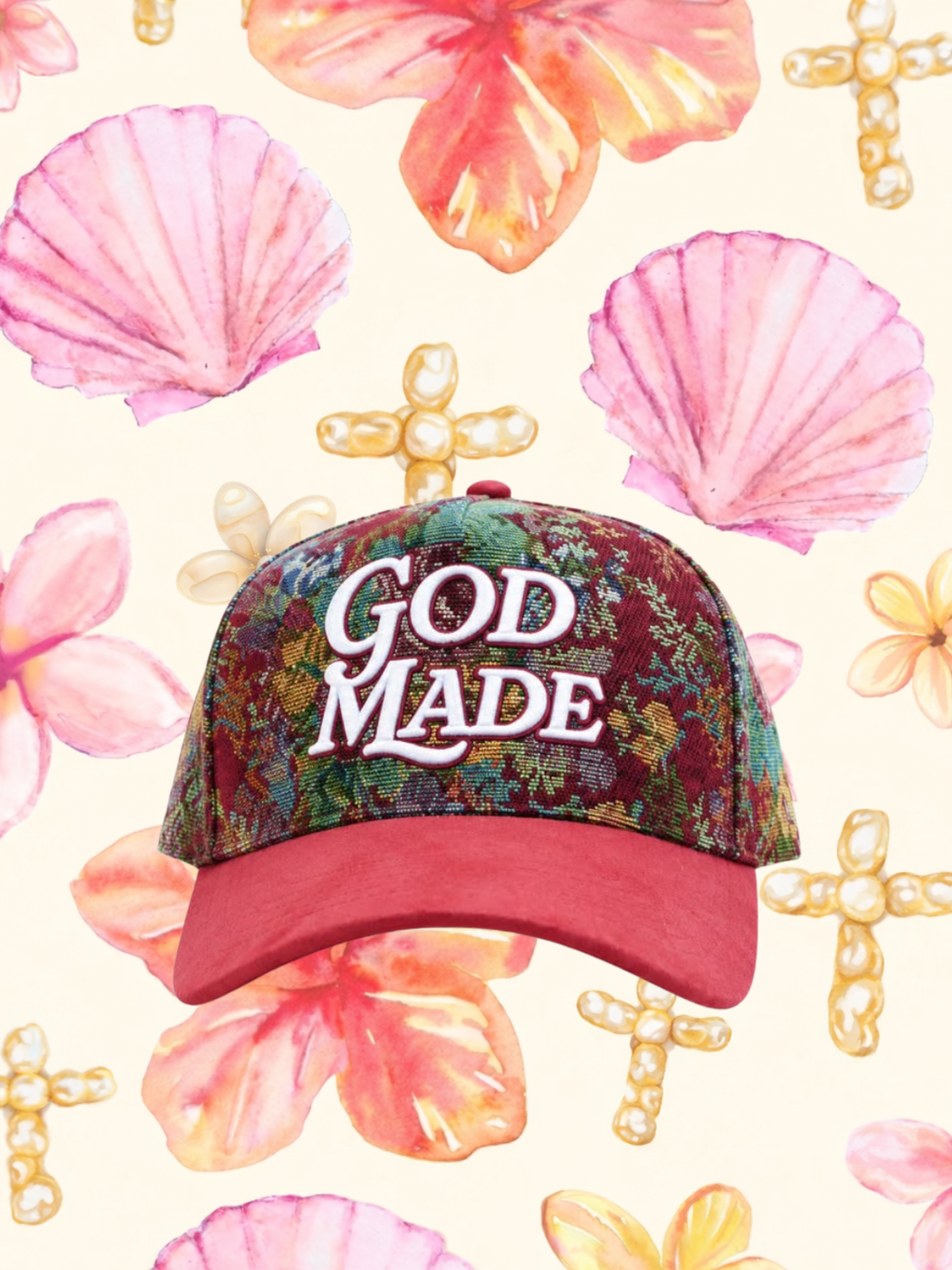 Red God Made Vintage Floral Trucker Hat