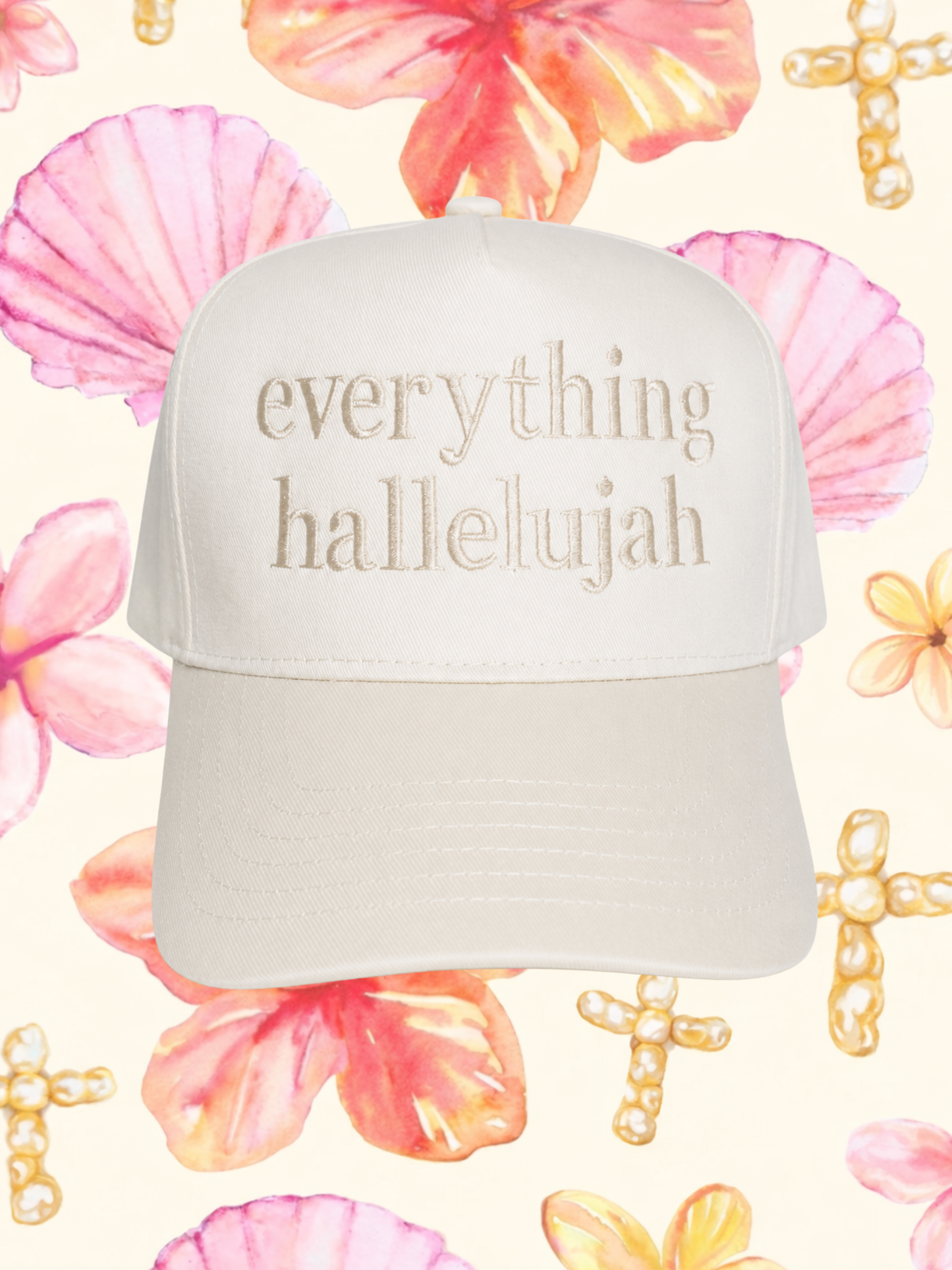 Everything HALLELUAH beige trucker hat