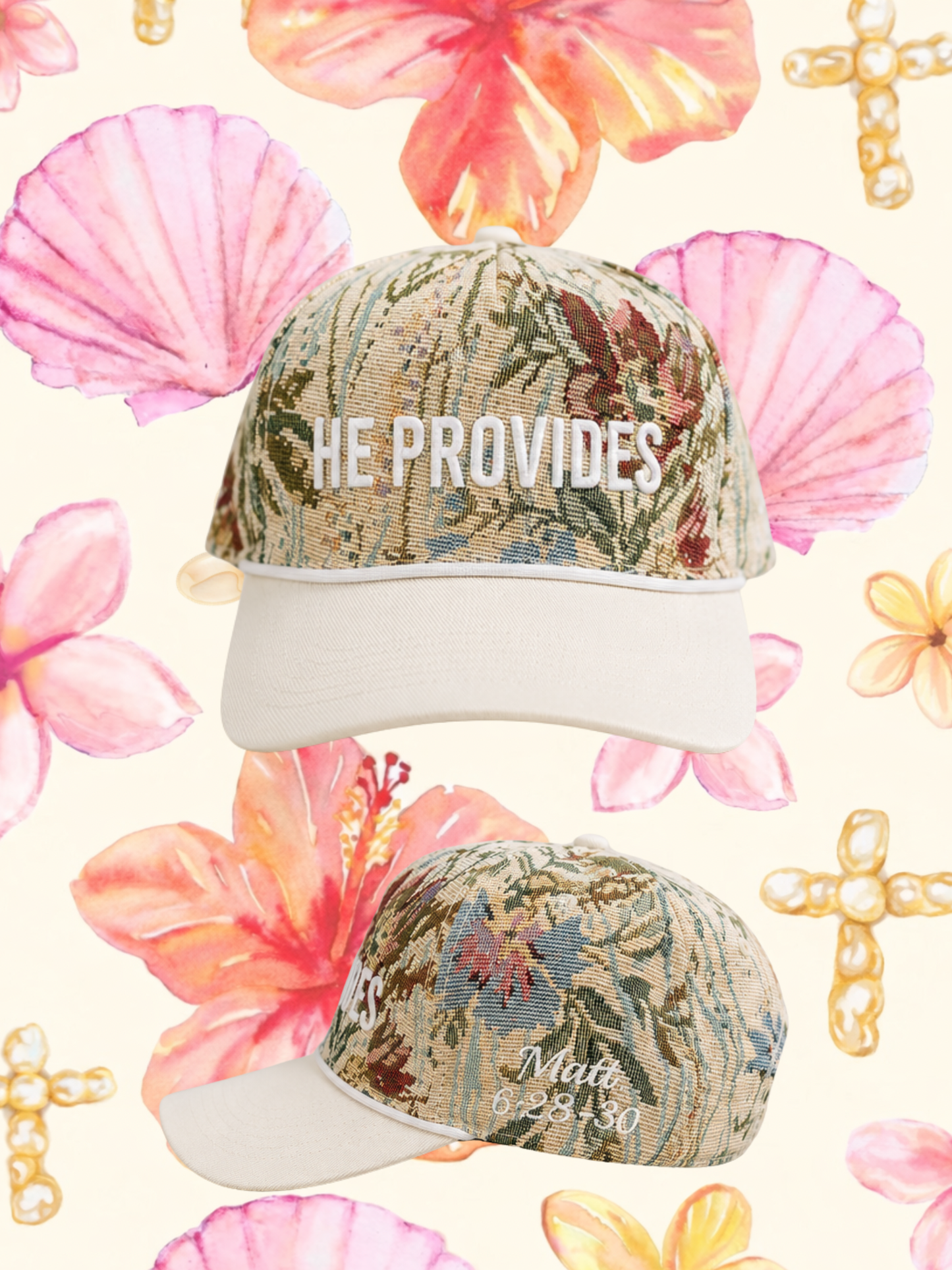 He Provides Vintage Floral Trucker Hat