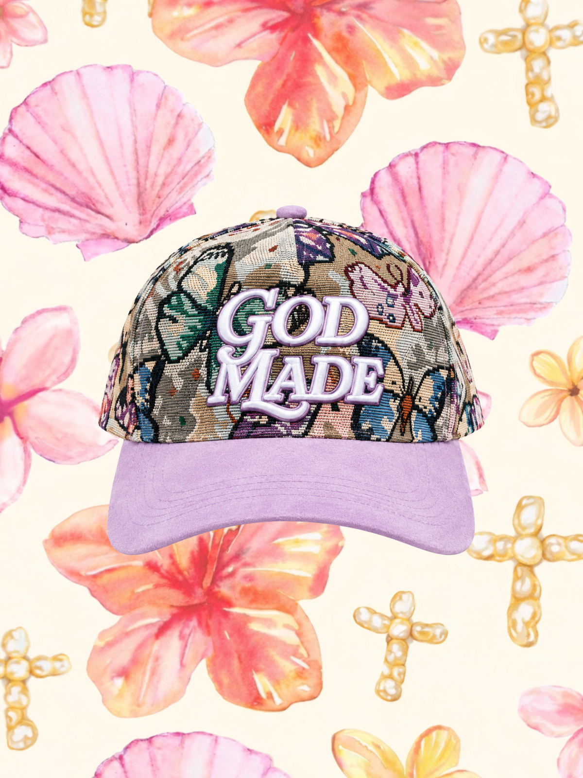 Purple butterfly God Made Vintage Floral Hat