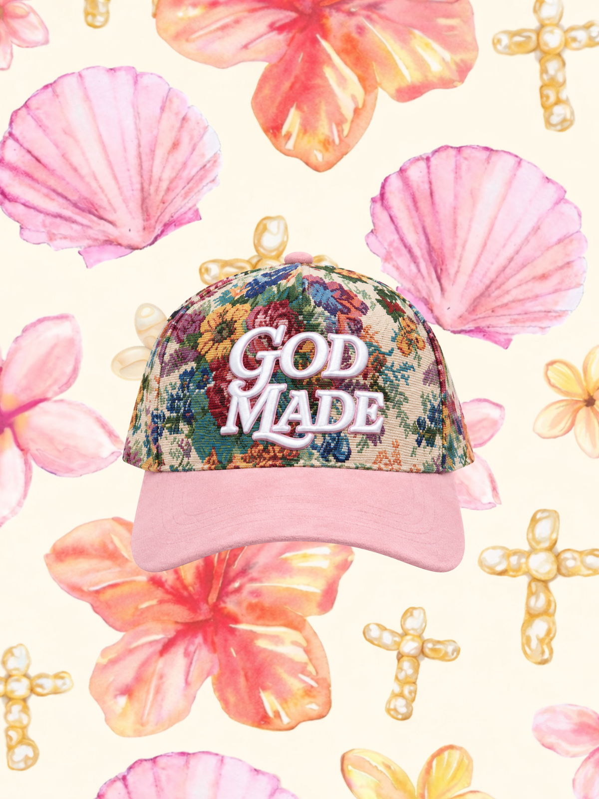 Pink God Made Vintage Floral Hat
