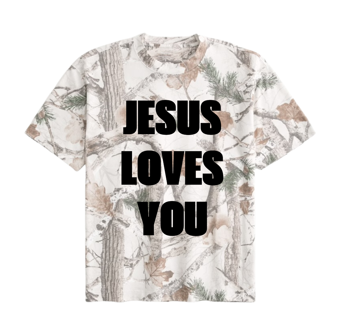JESUS LOVES YOU BOXY CAMO T-SHIRT