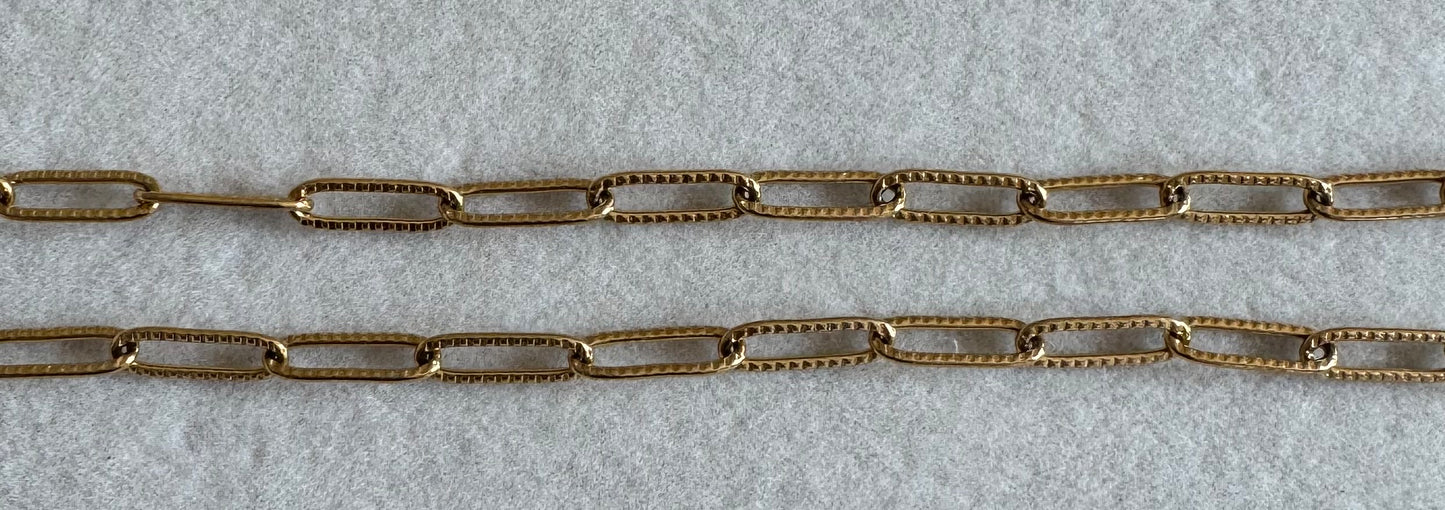 Gold crimped large paper clip chain