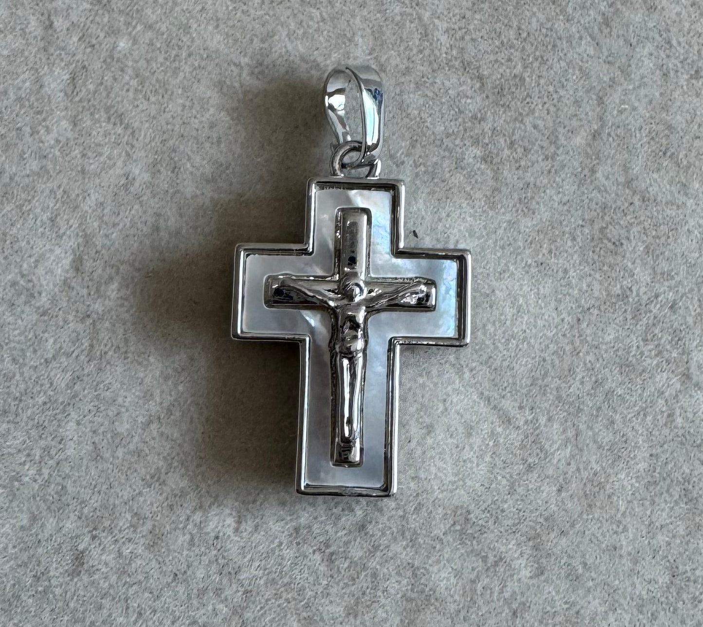 Mother of pearl crucifix cross silver charm