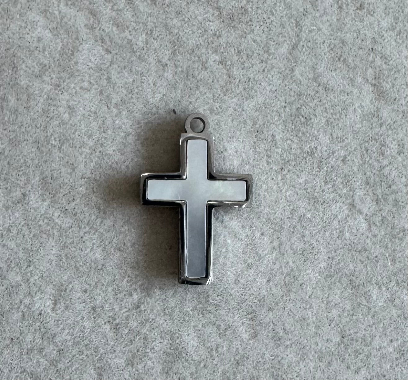 Mother of pearl mini cross silver charm