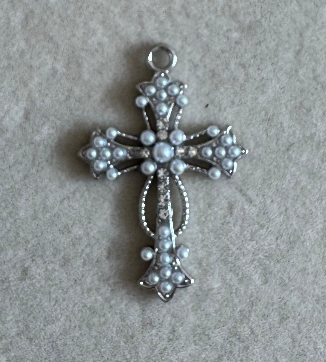 Silver pearl cross charm
