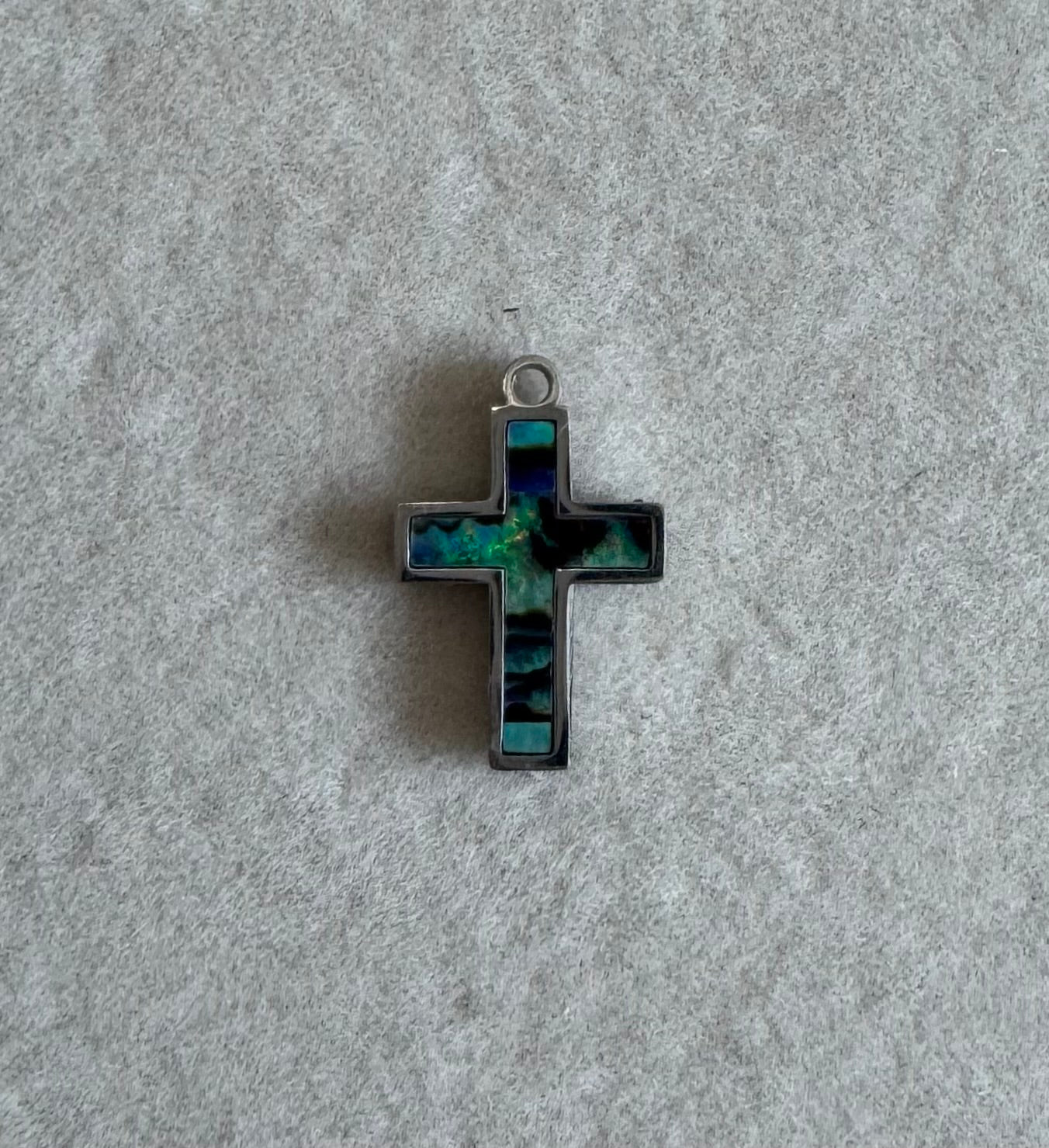 Silver abalone mini cross charm