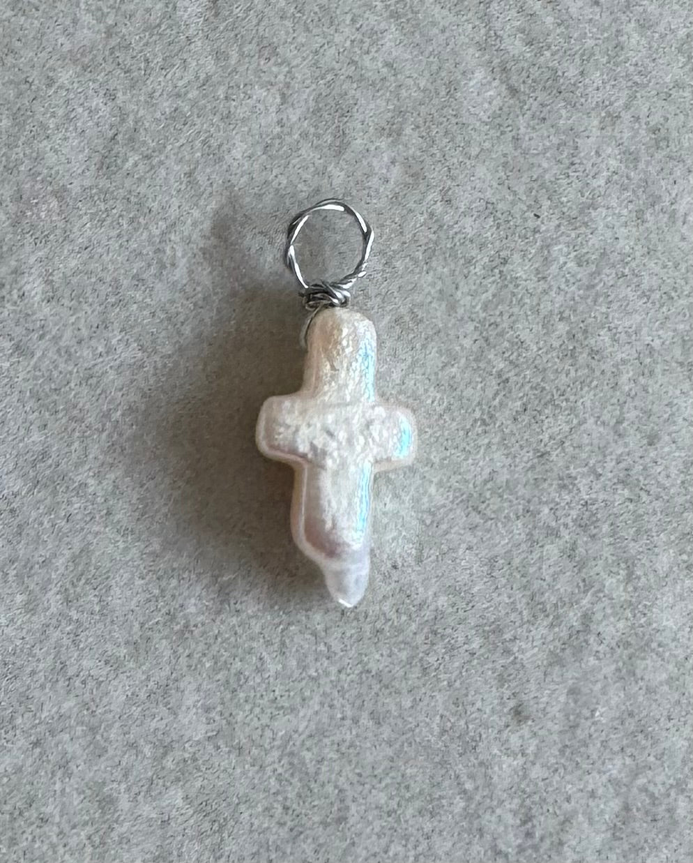 Fresh water pearl cross silver charm