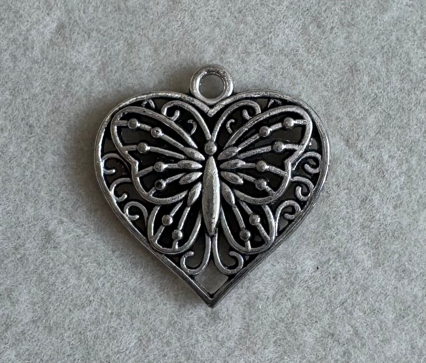 Heart butterfly silver charm
