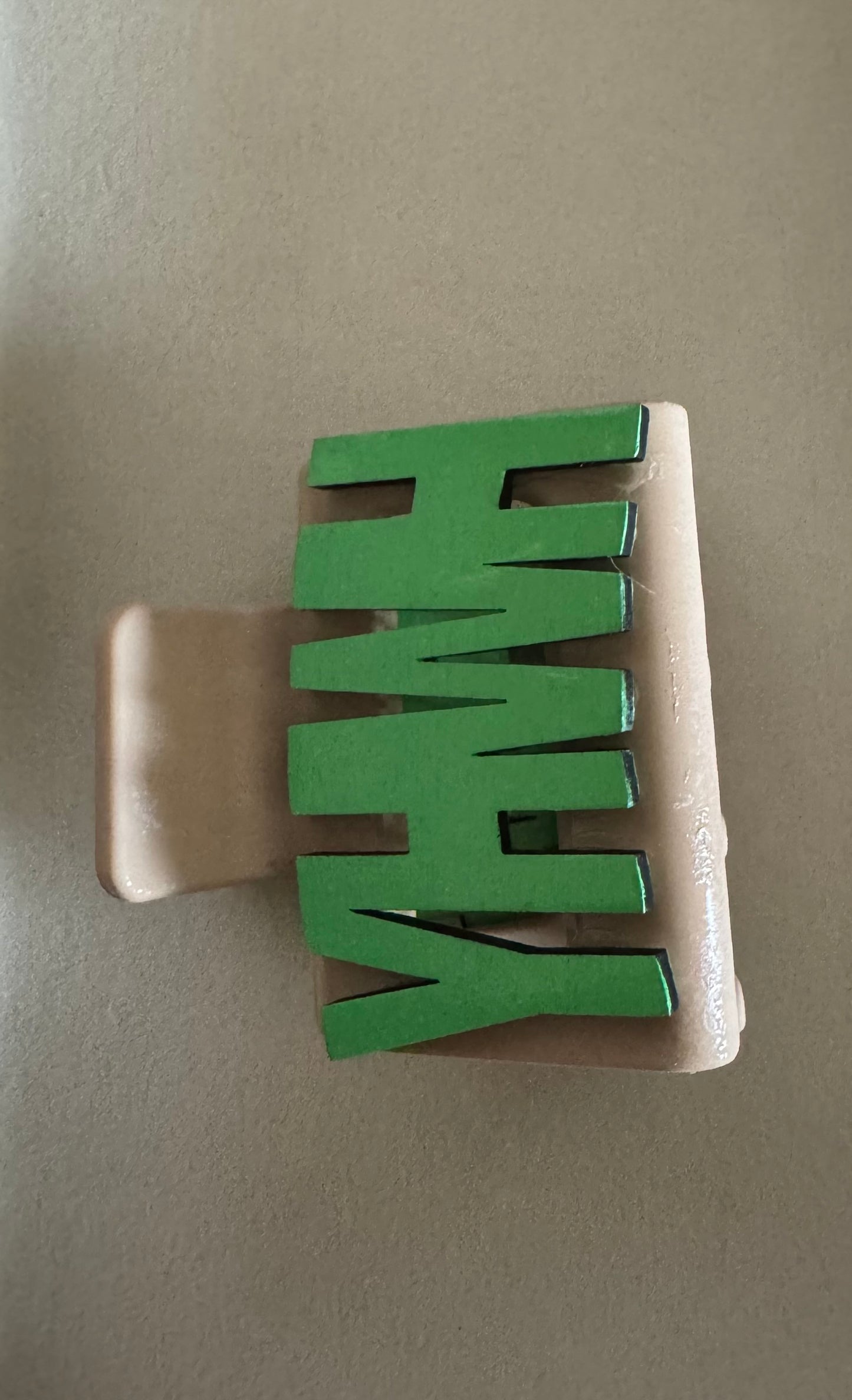 YHWH tan and green mini claw clip