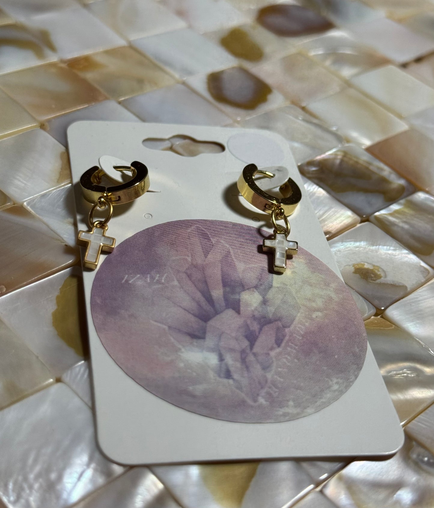 Mini Abalone Cross Huggie