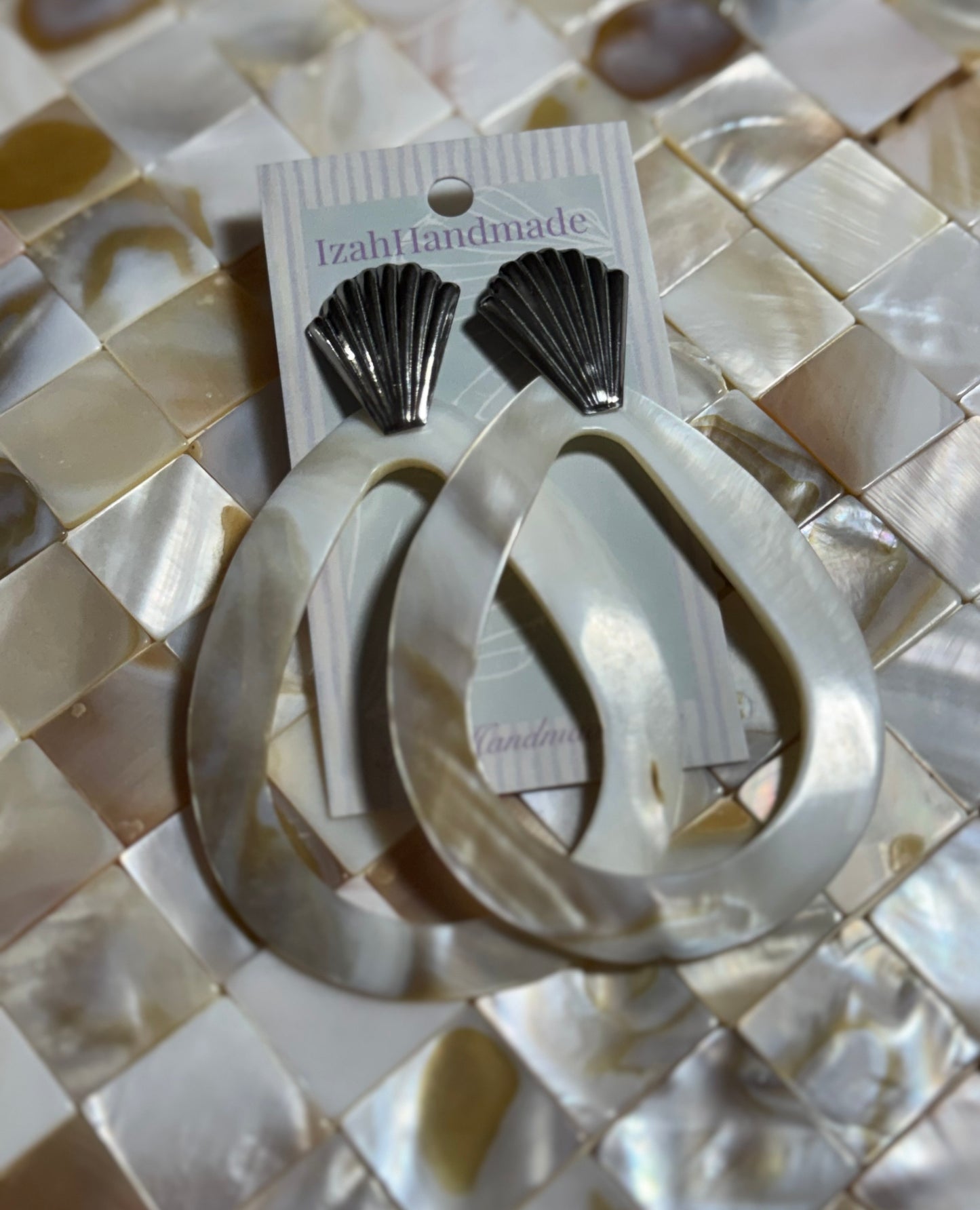 Large Abalone Sea Shell Statement Earrings