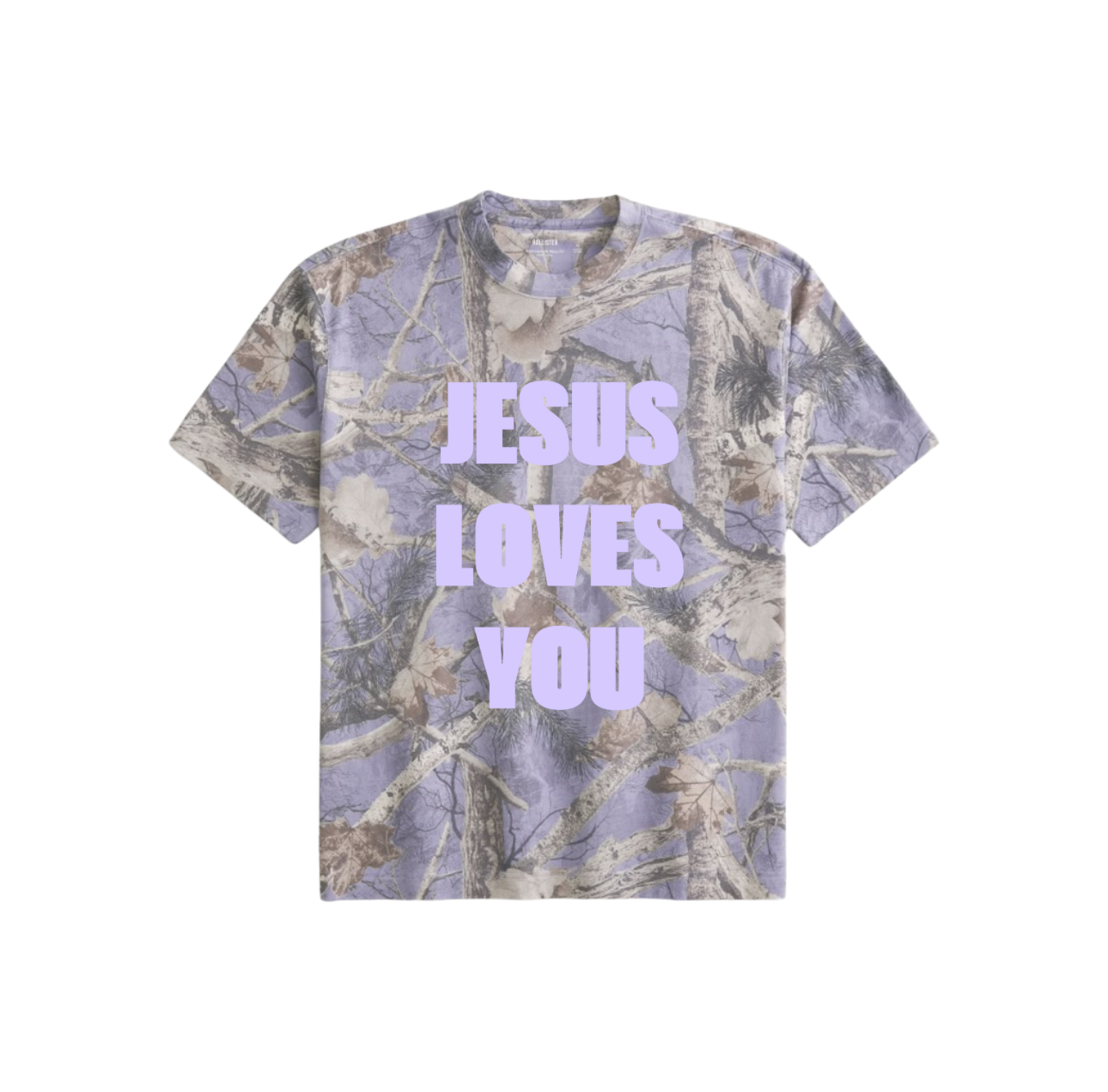 JESUS LOVES YOU PURPLE CAMO BOXY T SHIRT