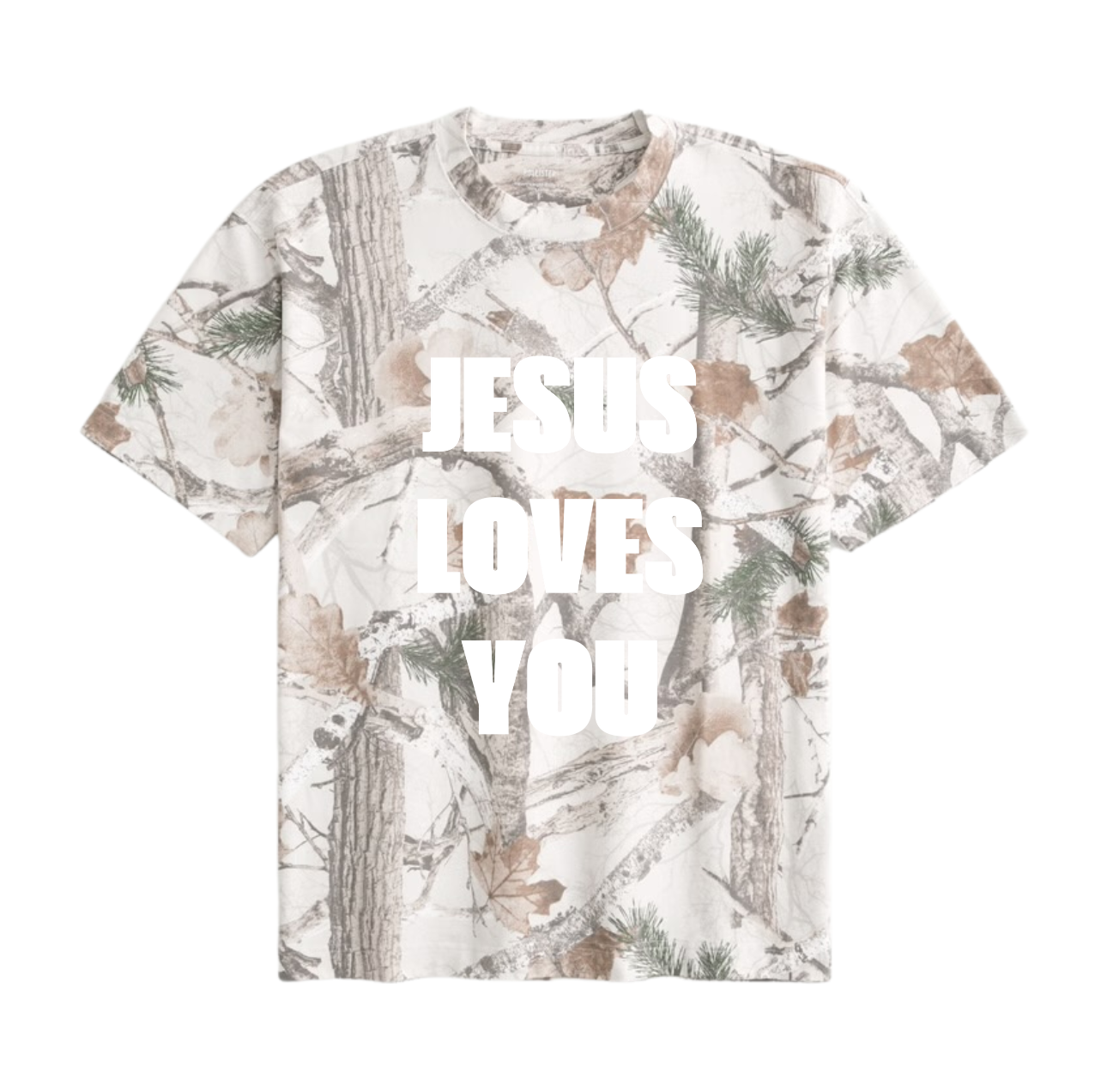 JESUS LOVES YOU LIGHT CAMO BOXY T SHIRT