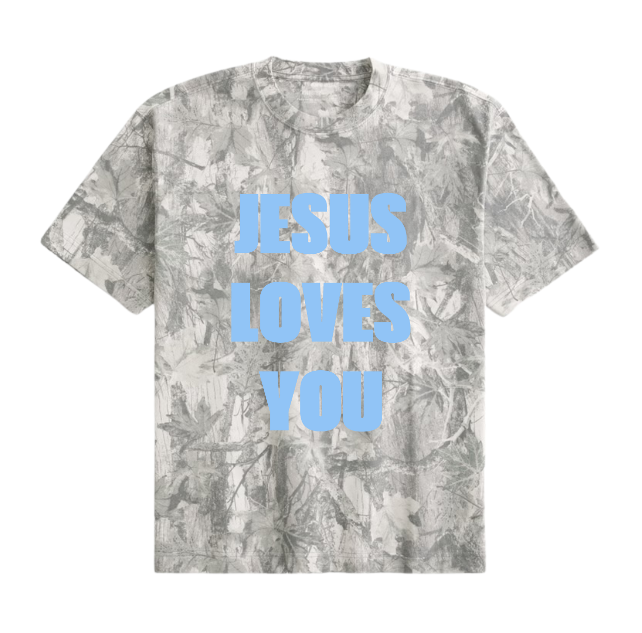 JESUS LOVES YOU GREEN CAMO BOXY T SHIRT