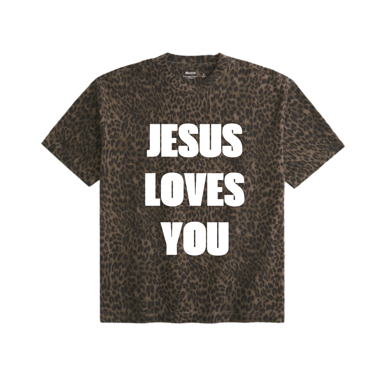JESUS LOVES YOU BROWN LEOPARD BOXY T SHIRT