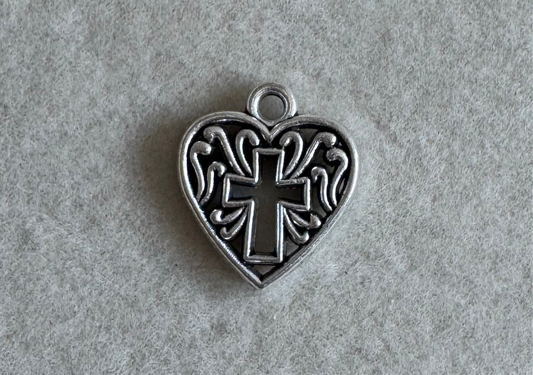 Silver cross heart