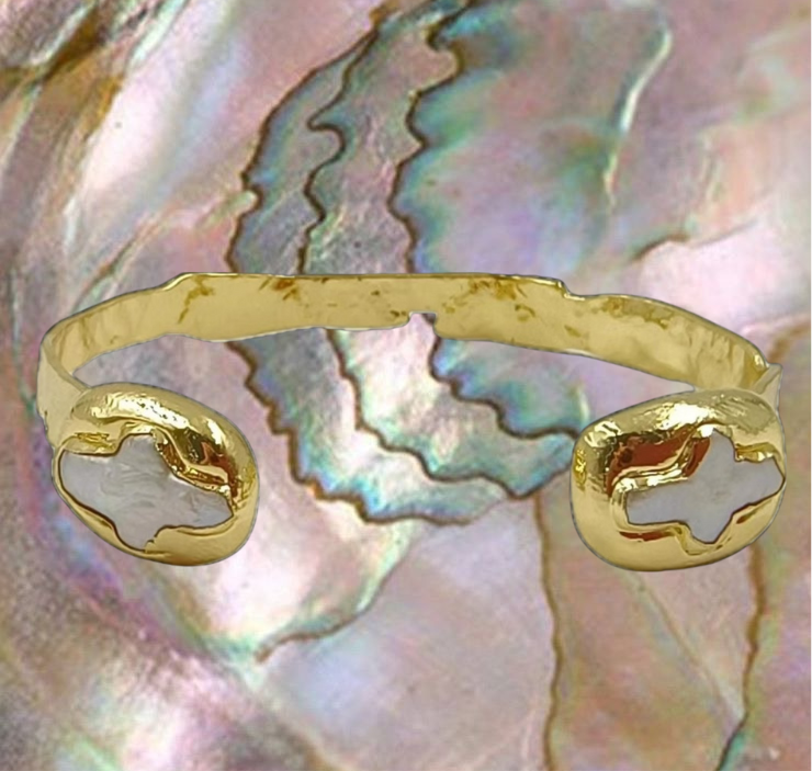 Gold fresh water pearl cross bangle