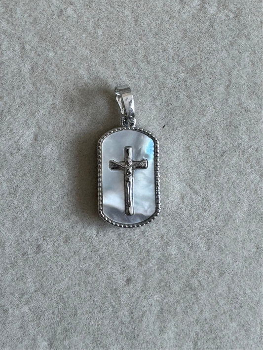 Mini mother of pearl silver crucifix cross charm