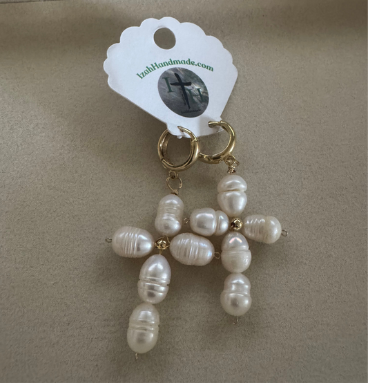 Cross fresh water pearl wire wrapped Huggies