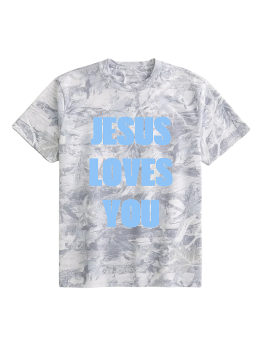 Grey Camo Jesus Loves You Shirt