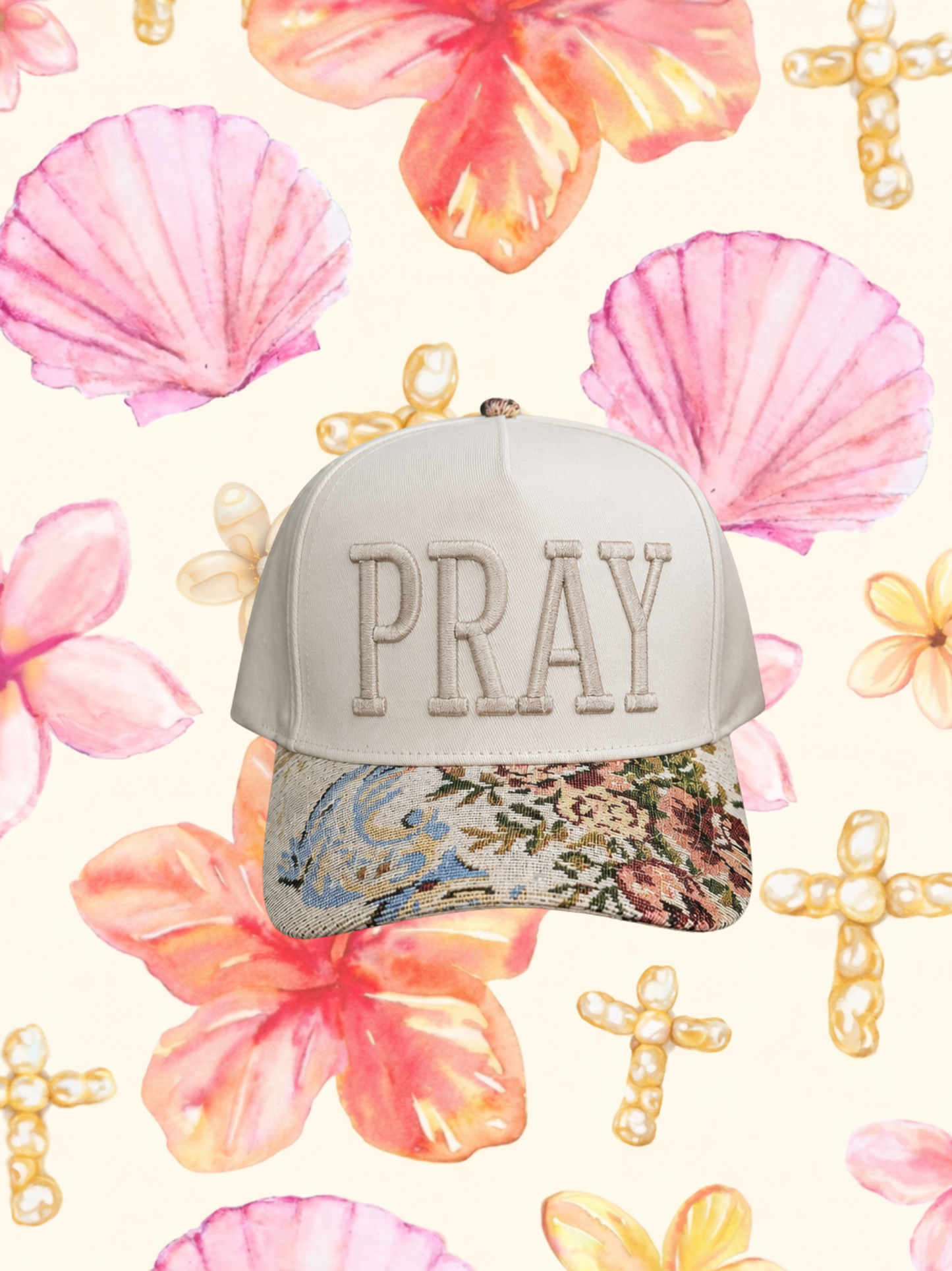 Pray Vintage Floral Brim Trucker Hat