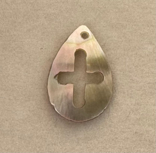 Abalone cross drop charm
