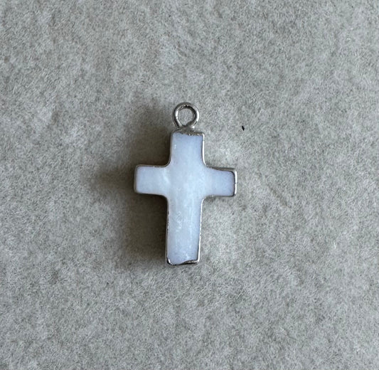 Mother of pearl silver foiled cross charm