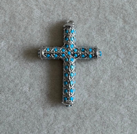 Blue silver cross charm