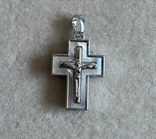 Mother of pearl crucifix cross silver charm