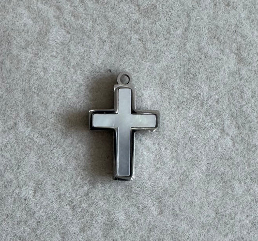 Mother of pearl mini cross silver charm