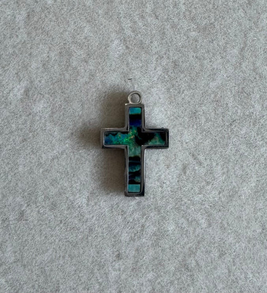 Silver abalone mini cross charm