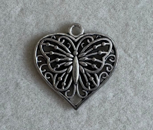 Heart butterfly silver charm