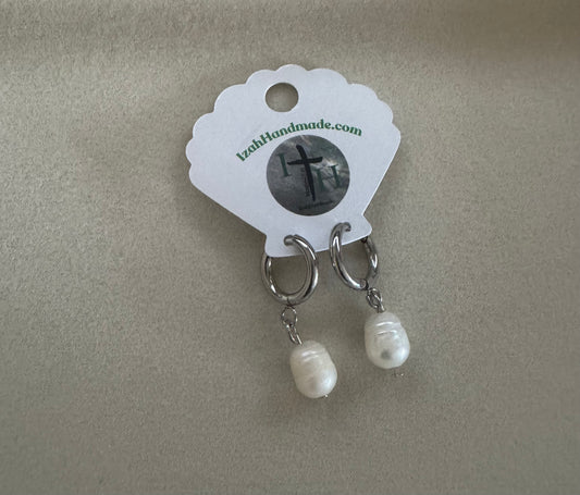 Silver fresh water pearl Huggies