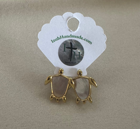 Gold white abalone turtle studs