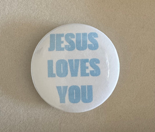 Blue Jesus loves you pin