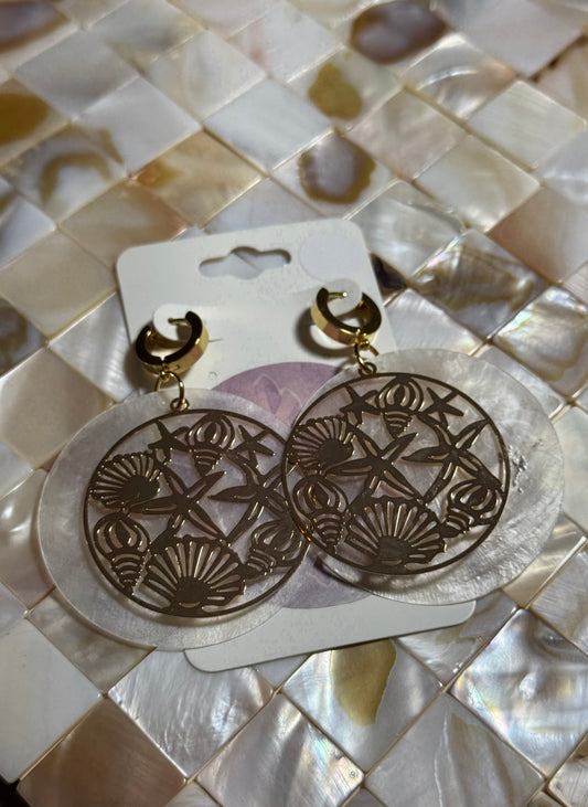 Gold Sea Shell Coastal Huggie Hoops