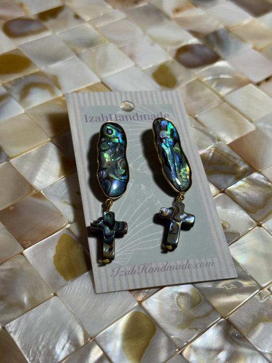 Gold Abalone Cross Studs
