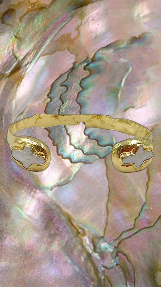 Gold fresh water pearl cross bangle