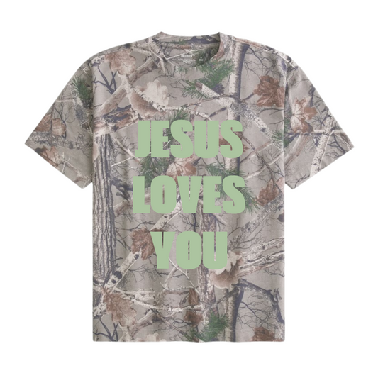 JESUS LOVES YOU BOXY CAMO T-SHIRT