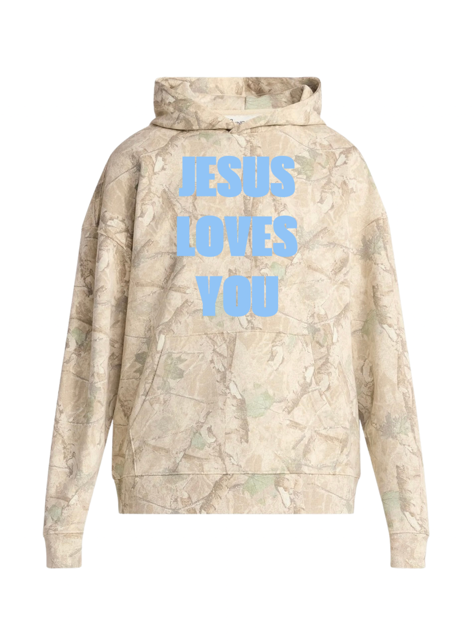 White Camo Jesus Loves You Hoodie