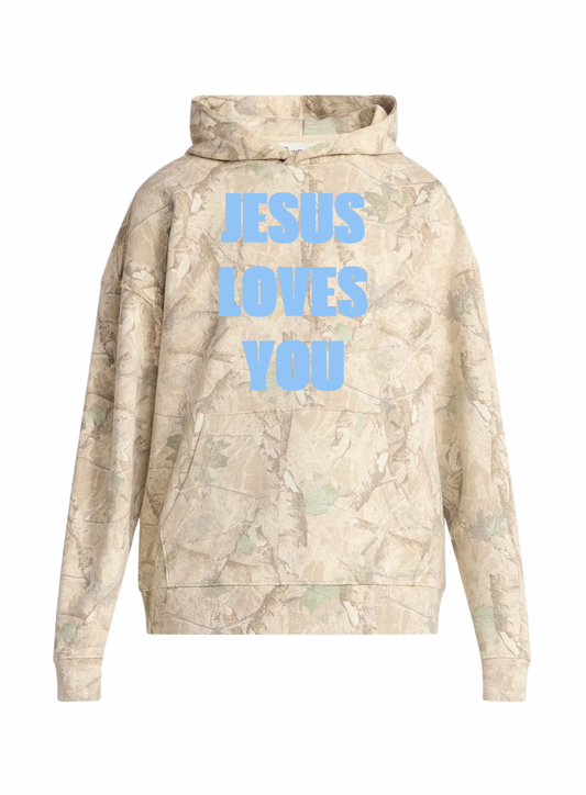 White Camo Jesus Loves You Hoodie