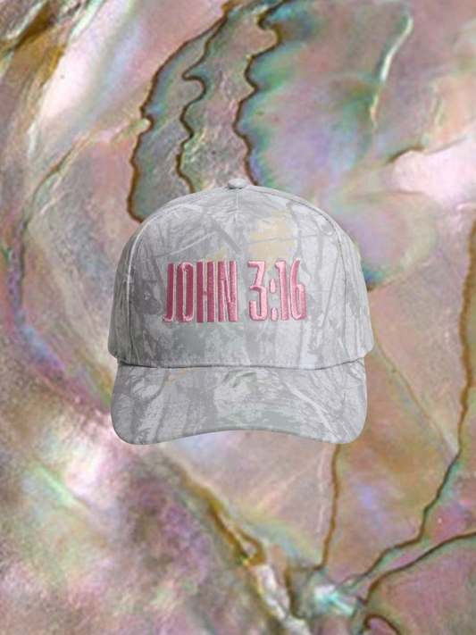 Pink John 3:16 white camo hat