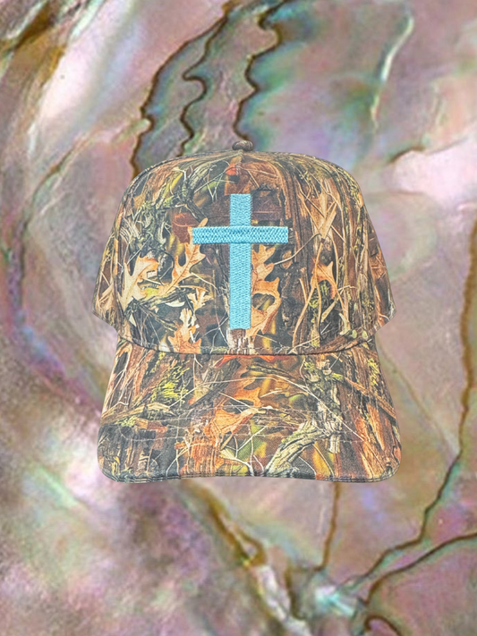 Real tree sage green cross camo trucker hat