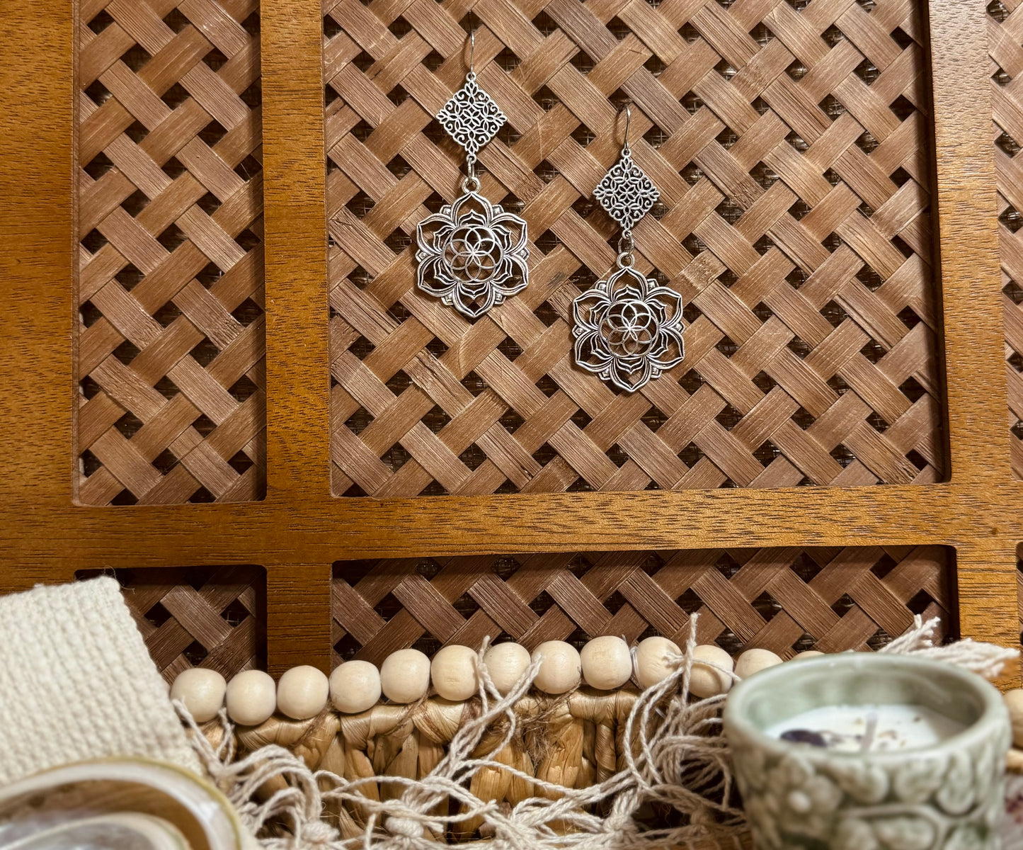 Silver mandala dangle earrings