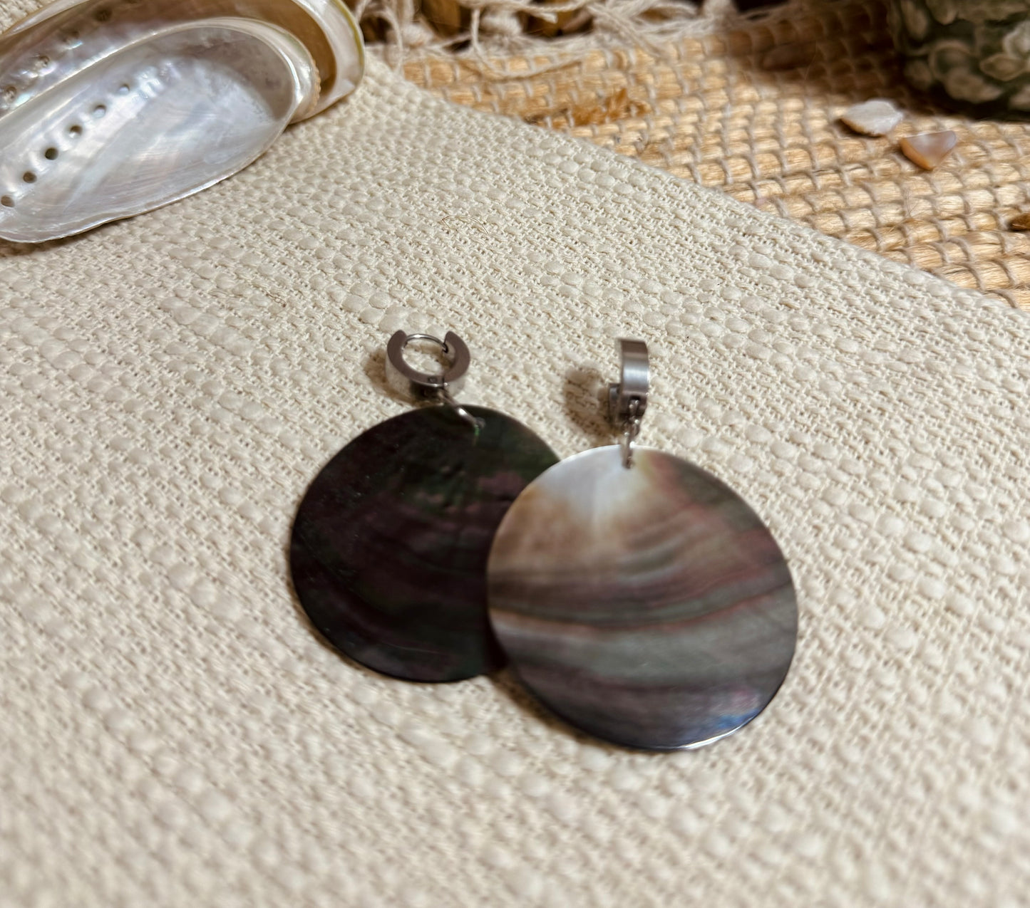 Large Dark Abalone Shell Huggies